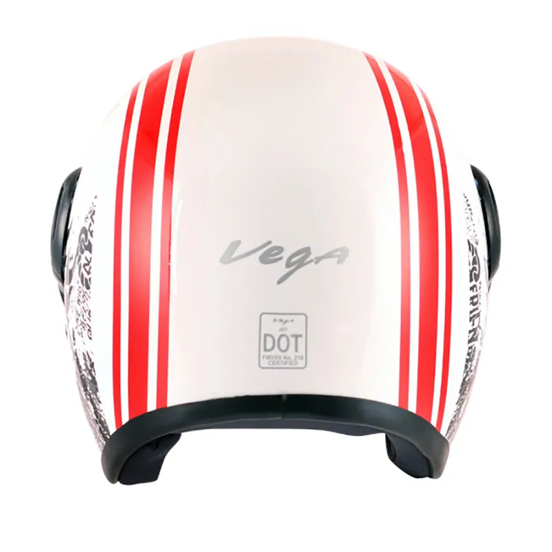 VEGA Jet Old School White Red Half Face Helmet