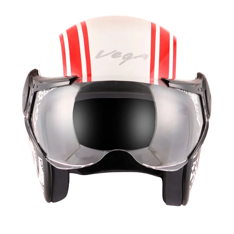 VEGA Jet Old School White Red Half Face Helmet