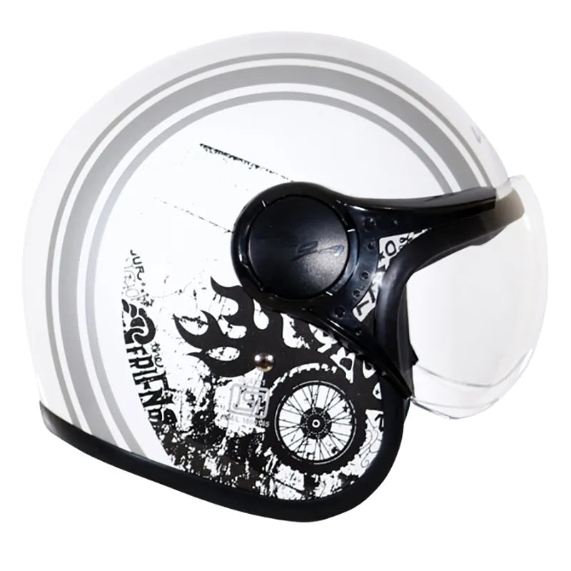 VEGA Jet Old School White Silver Half Face Helmet