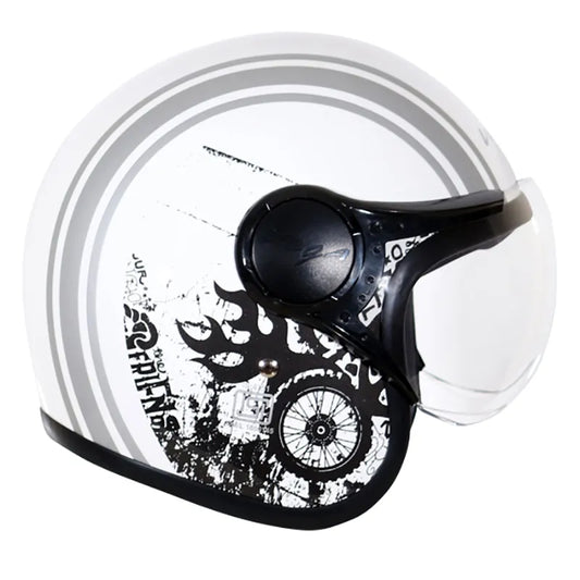 VEGA Jet Old School White Silver Half Face Helmet