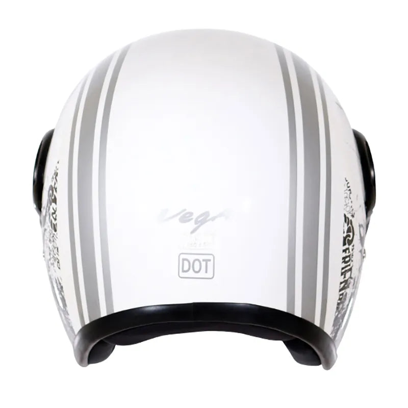 VEGA Jet Old School White Silver Half Face Helmet