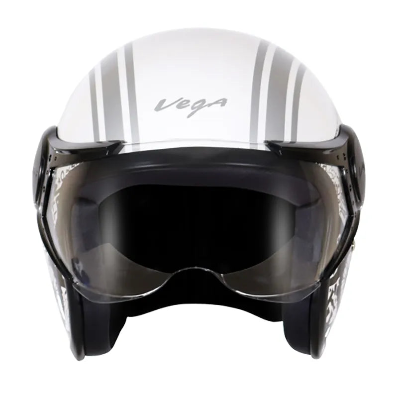 VEGA Jet Old School White Silver Half Face Helmet