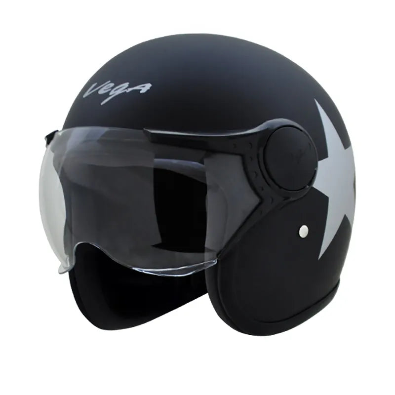VEGA Jet Star Dull Black Silver Half Face Helmet