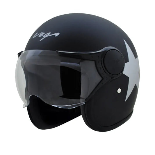 VEGA Jet Star Dull Black Silver Half Face Helmet