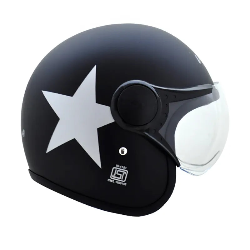 VEGA Jet Star Dull Black Silver Half Face Helmet