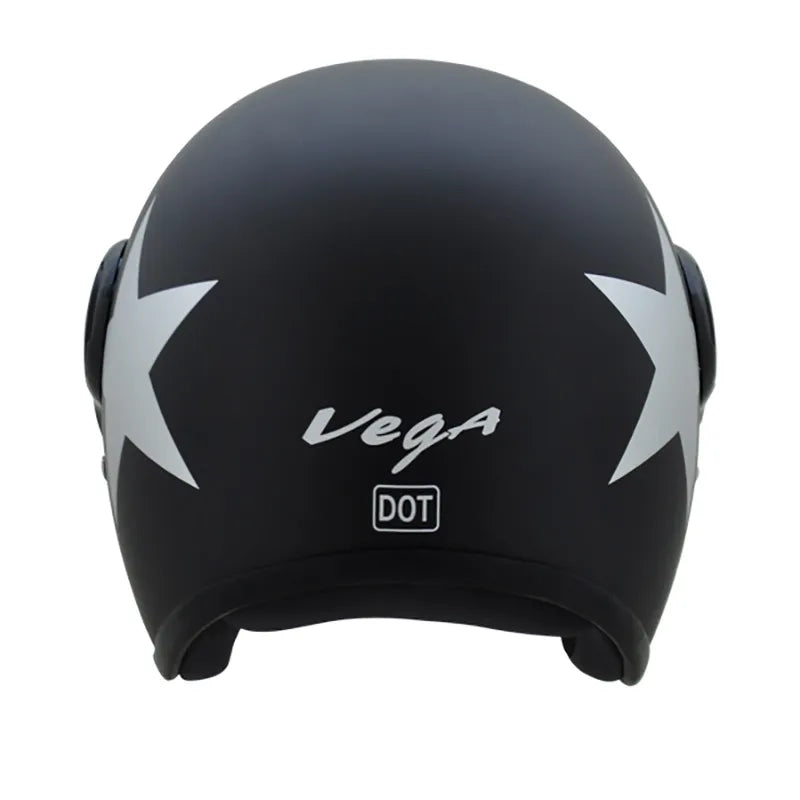 VEGA Jet Star Dull Black Silver Half Face Helmet