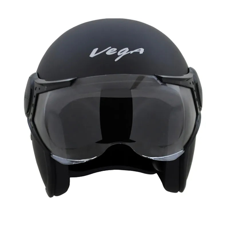 VEGA Jet Star Dull Black Silver Half Face Helmet