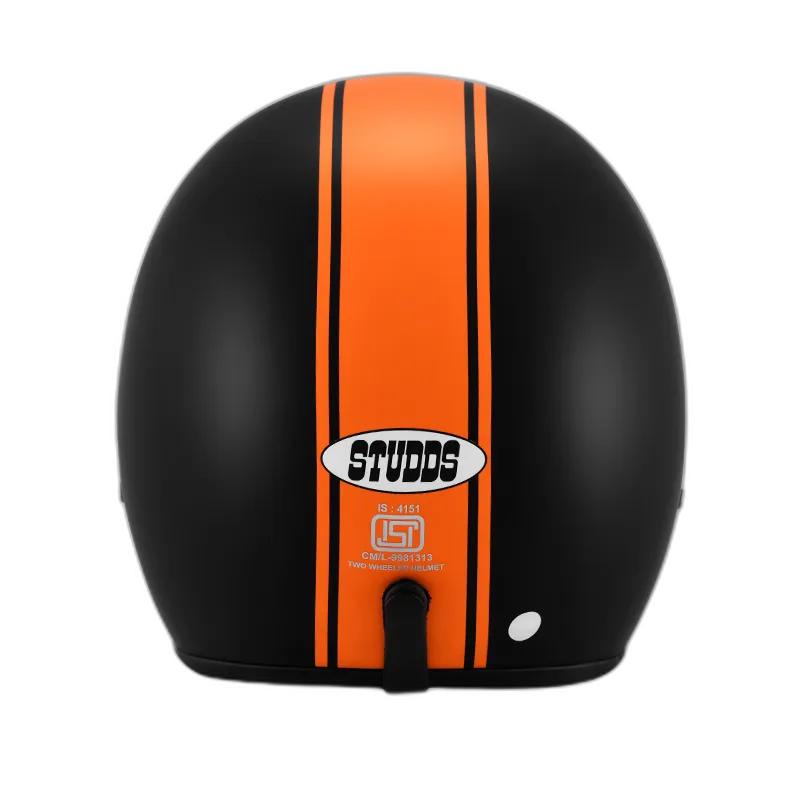 STUDDS Jetstar Classic D3 Orange Pin Strip Matt Black Half Face Helmet