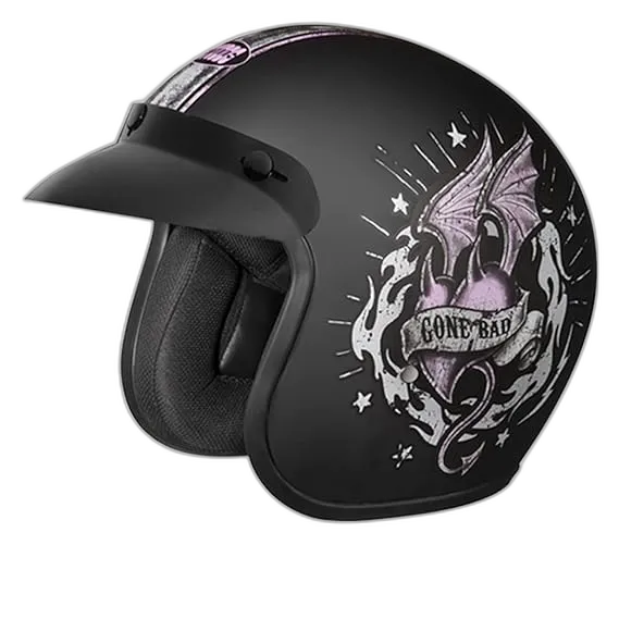 STUDDS Jetstar Classic D6 Good Girl Gone Bad Matt Black Half Face Helmet