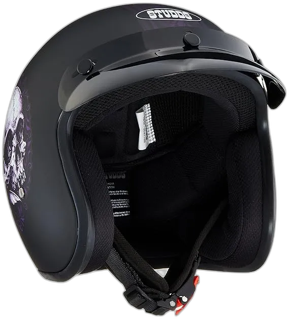 STUDDS Jetstar Classic D7 Floral Skull Matt Black Half Face Helmet