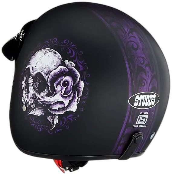 STUDDS Jetstar Classic D7 Floral Skull Matt Black Half Face Helmet