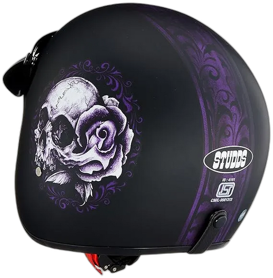 STUDDS Jetstar Classic D7 Floral Skull Matt Black Half Face Helmet