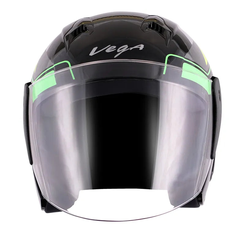 VEGA Lark Legend Black Neon Yellow Half Face Helmet