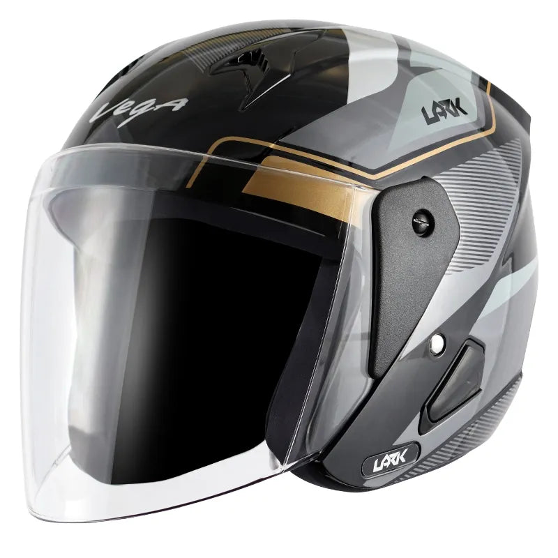 VEGA Lark Legend Black Silver Half Face Helmet