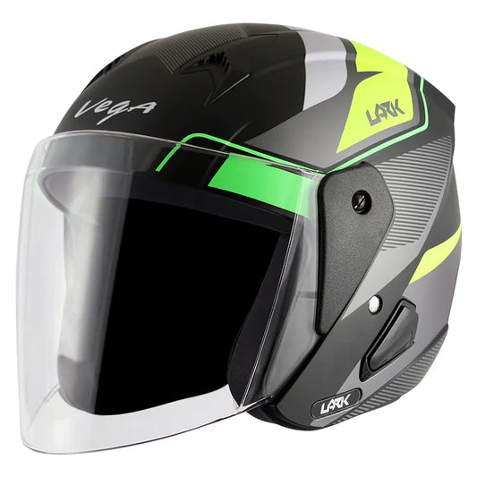 VEGA Lark Legend Dull Black Neon Yellow Half Face Helmet