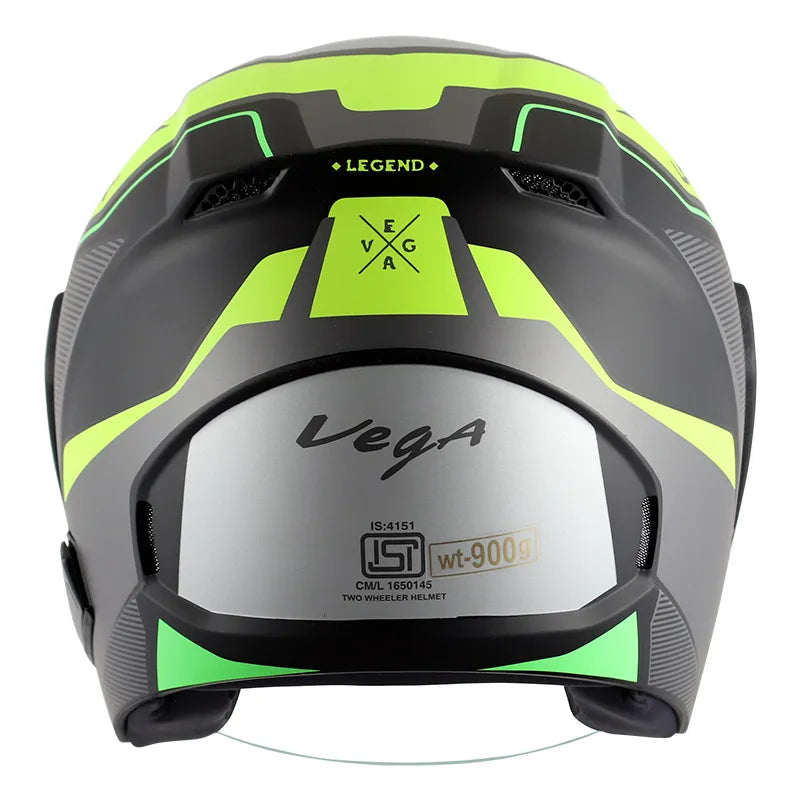 VEGA Lark Legend Dull Black Neon Yellow Half Face Helmet
