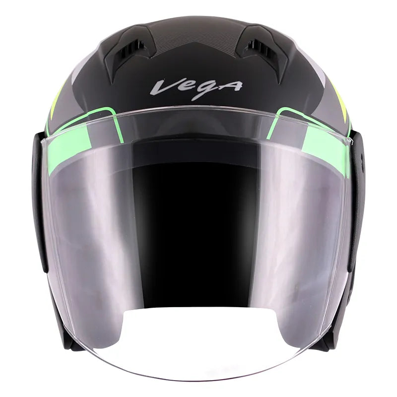 VEGA Lark Legend Dull Black Neon Yellow Half Face Helmet