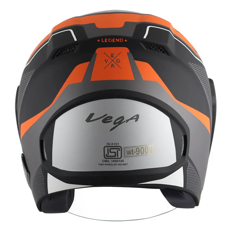 VEGA Lark Legend Dull Black Orange Half Face Helmet