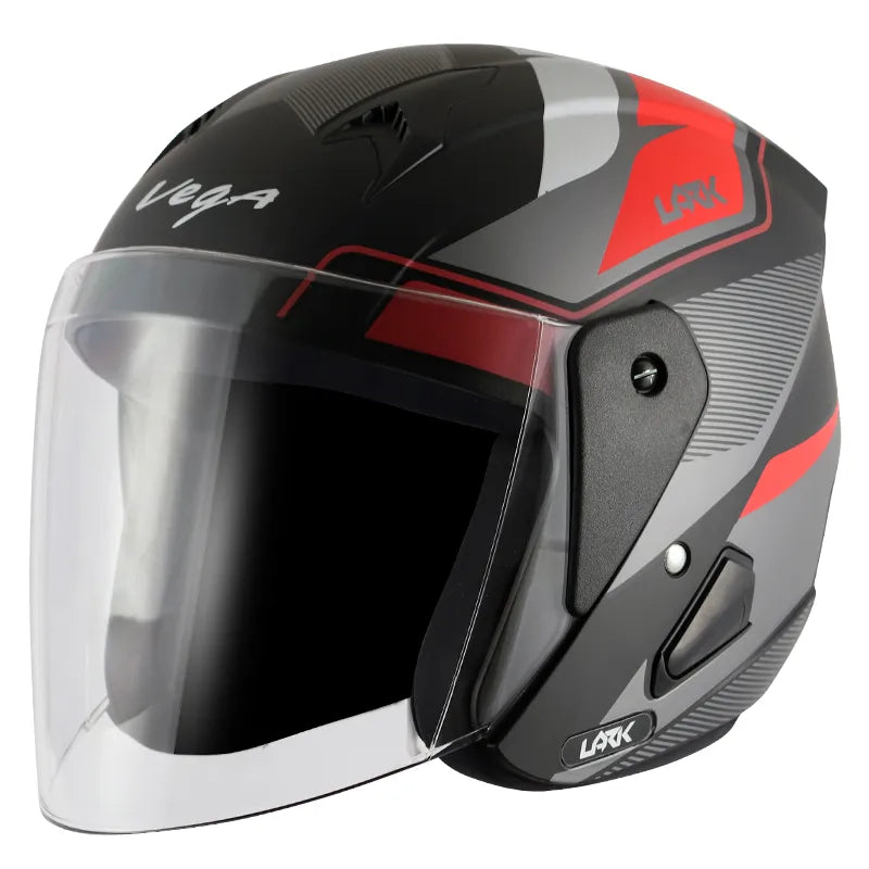 VEGA Lark Legend Dull Black Red Half Face Helmet