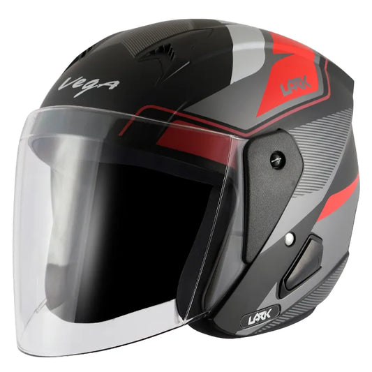 VEGA Lark Legend Dull Black Red Half Face Helmet