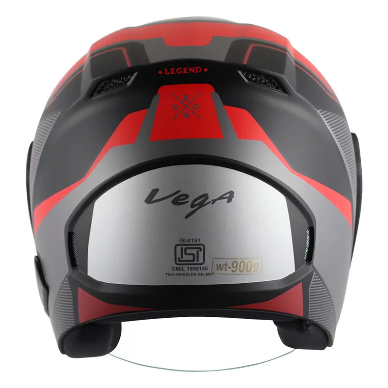 VEGA Lark Legend Dull Black Red Half Face Helmet