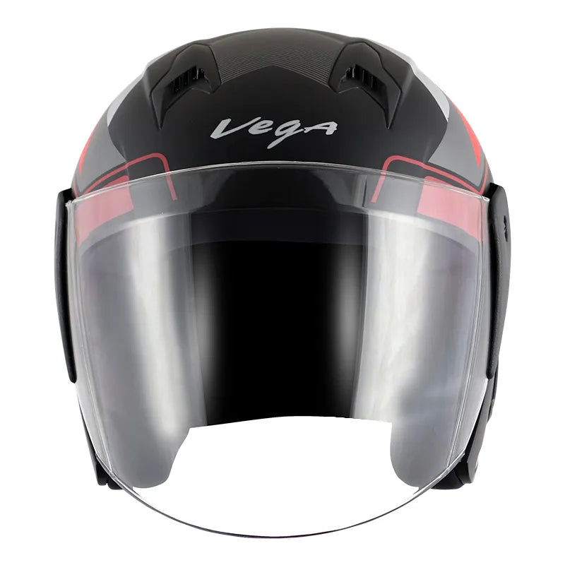 VEGA Lark Legend Dull Black Red Half Face Helmet