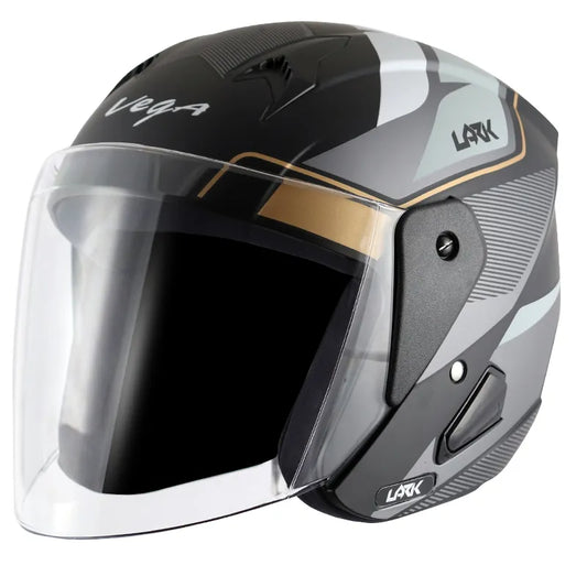 VEGA Lark Legend Dull Black Silver Half Face Helmet