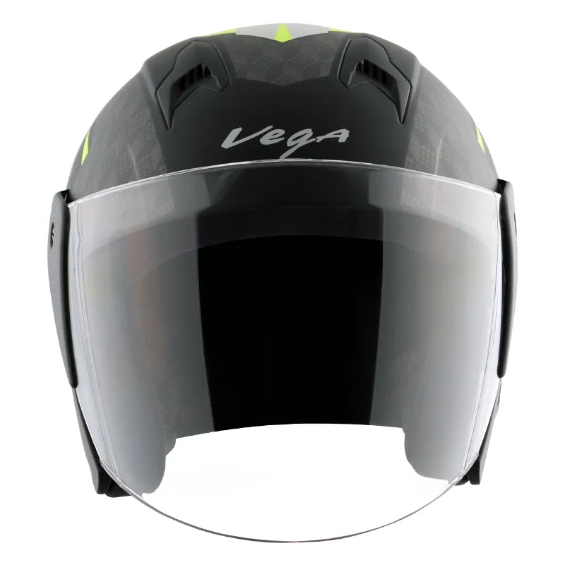 VEGA Lark Twist Dull Black Neon Yellow Half Face Helmet