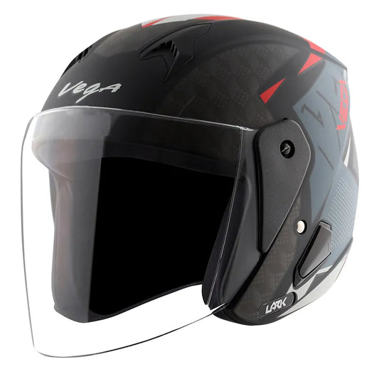 VEGA Lark Twist Dull Black Red Half Face Helmet