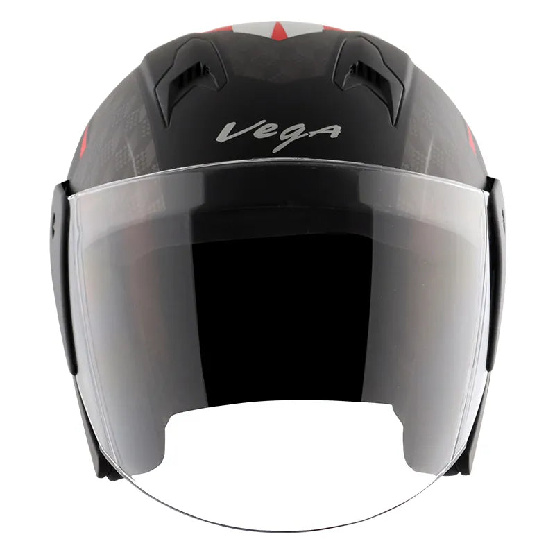 VEGA Lark Twist Dull Black Red Half Face Helmet