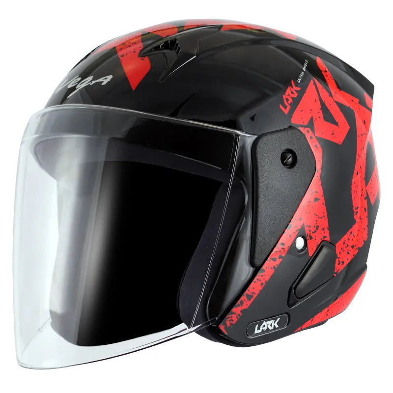 VEGA Lark Victor Black Red Half Face Helmet