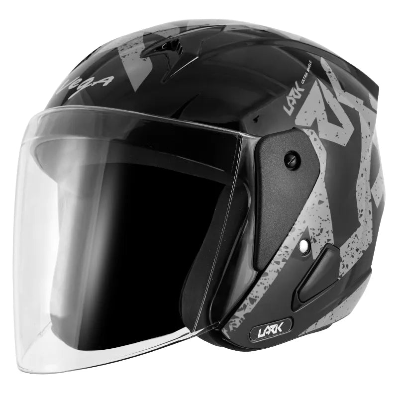 VEGA Lark Victor Black Silver Half Face Helmet