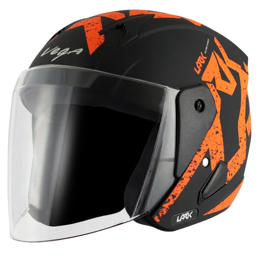 VEGA Lark Victor Dull Black Orange Half Face Helmet