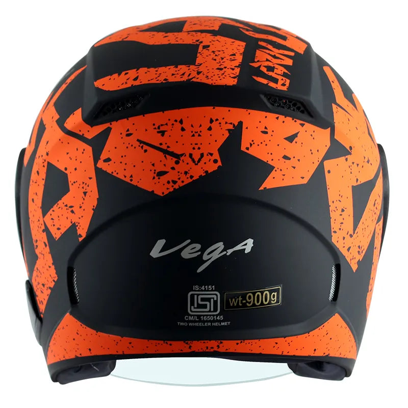 VEGA Lark Victor Dull Black Orange Half Face Helmet