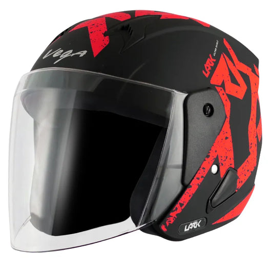 VEGA Lark Victor Dull Black Red Half Face Helmet