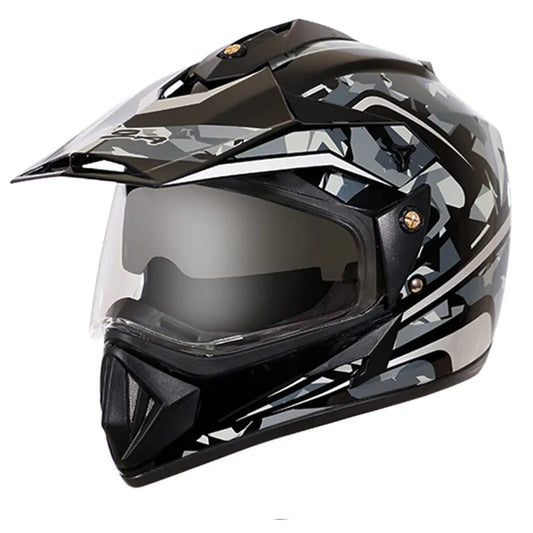VEGA Camo Dull Black Silver Off Road Helmet