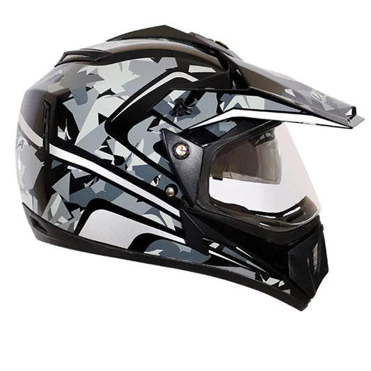 VEGA Camo Dull Black Silver Off Road Helmet