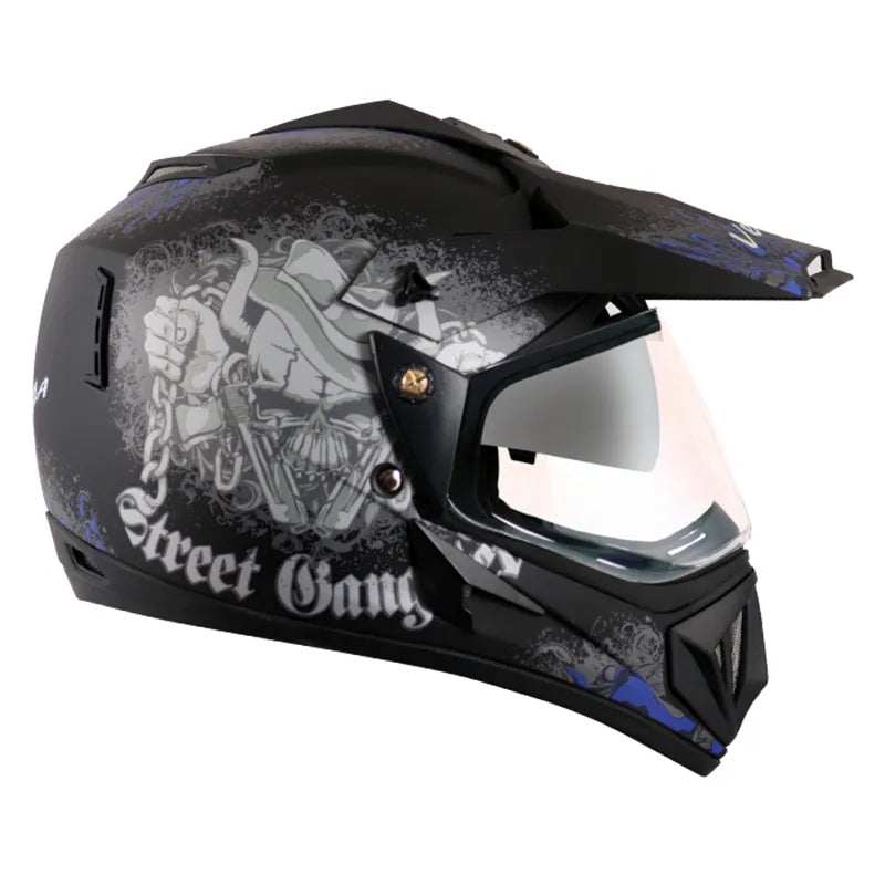 VEGA Gangster Dull Black Blue Off Road Helmet
