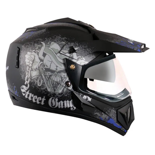 VEGA Gangster Dull Black Blue Off Road Helmet