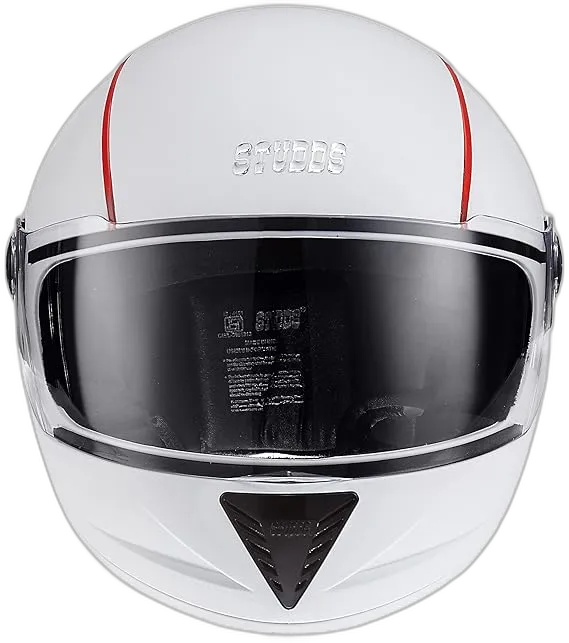 STUDDS Professional White With Red Strip Full Face Helmet