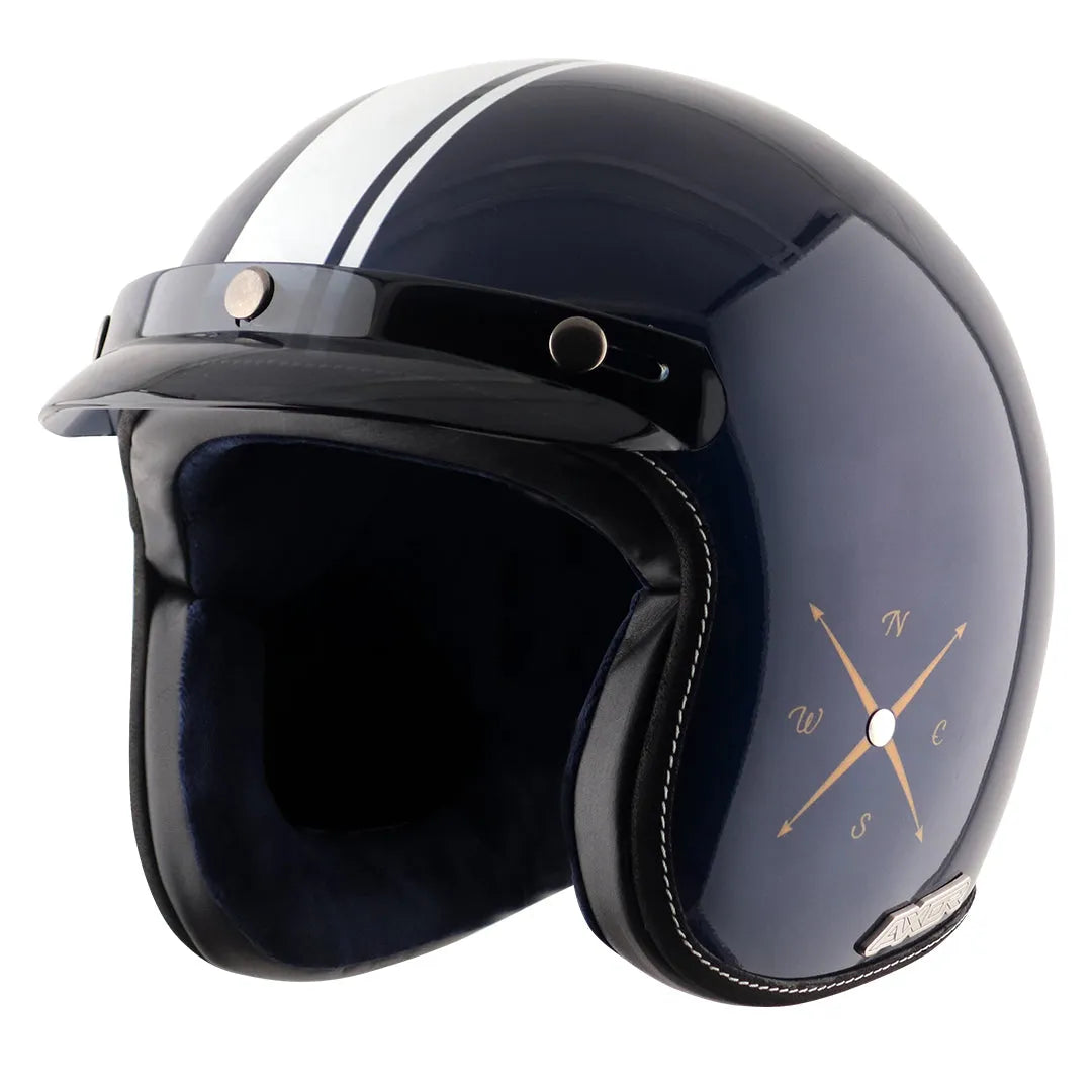 AXOR Retro Jet Euro Globe Royal Blue Half Face Helmet