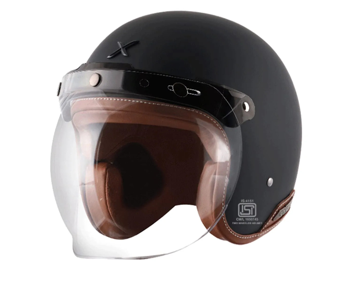 AXOR Retro Jet Leather Dull Black Half Face Helmet