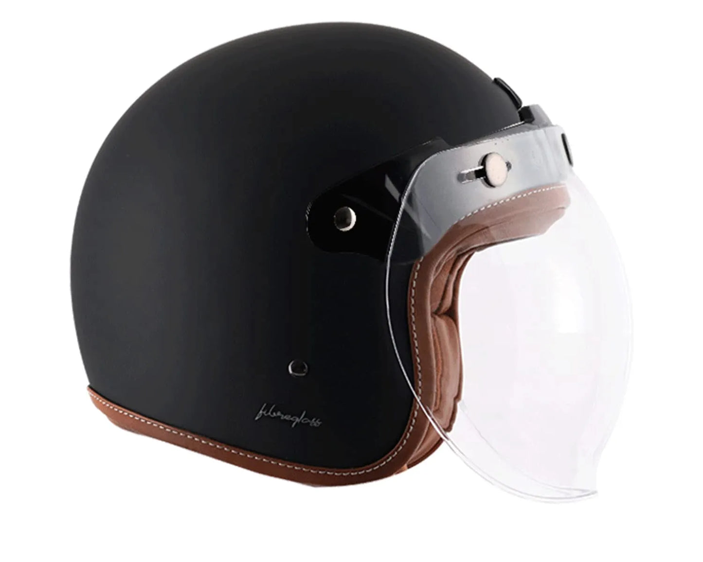 AXOR Retro Jet Leather Dull Black Half Face Helmet