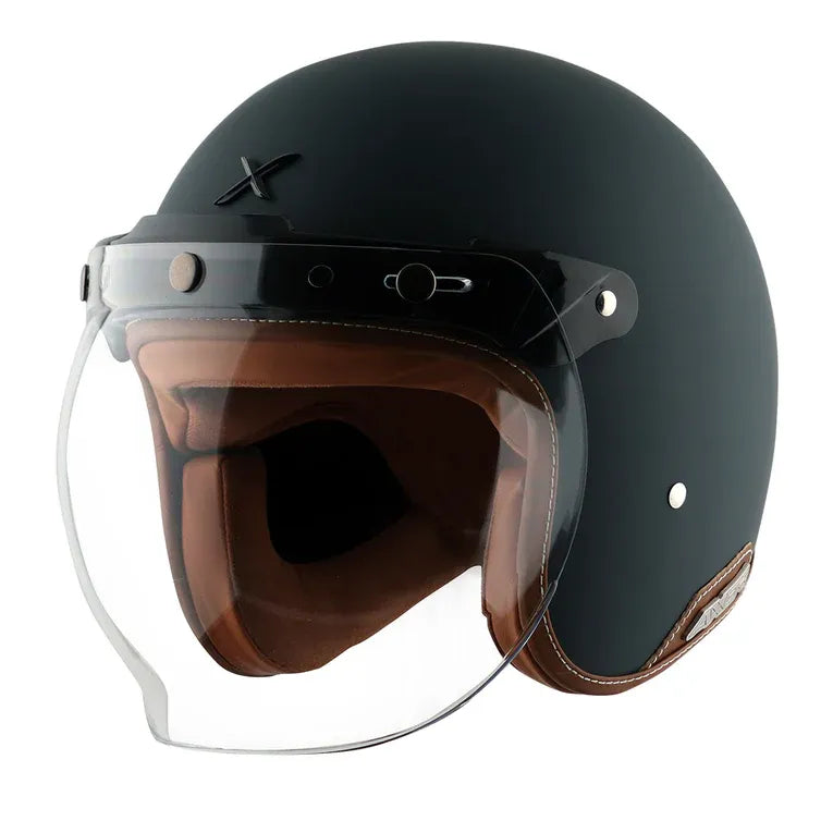 AXOR Retro Jet Leather Dull Slate Half Face Helmet