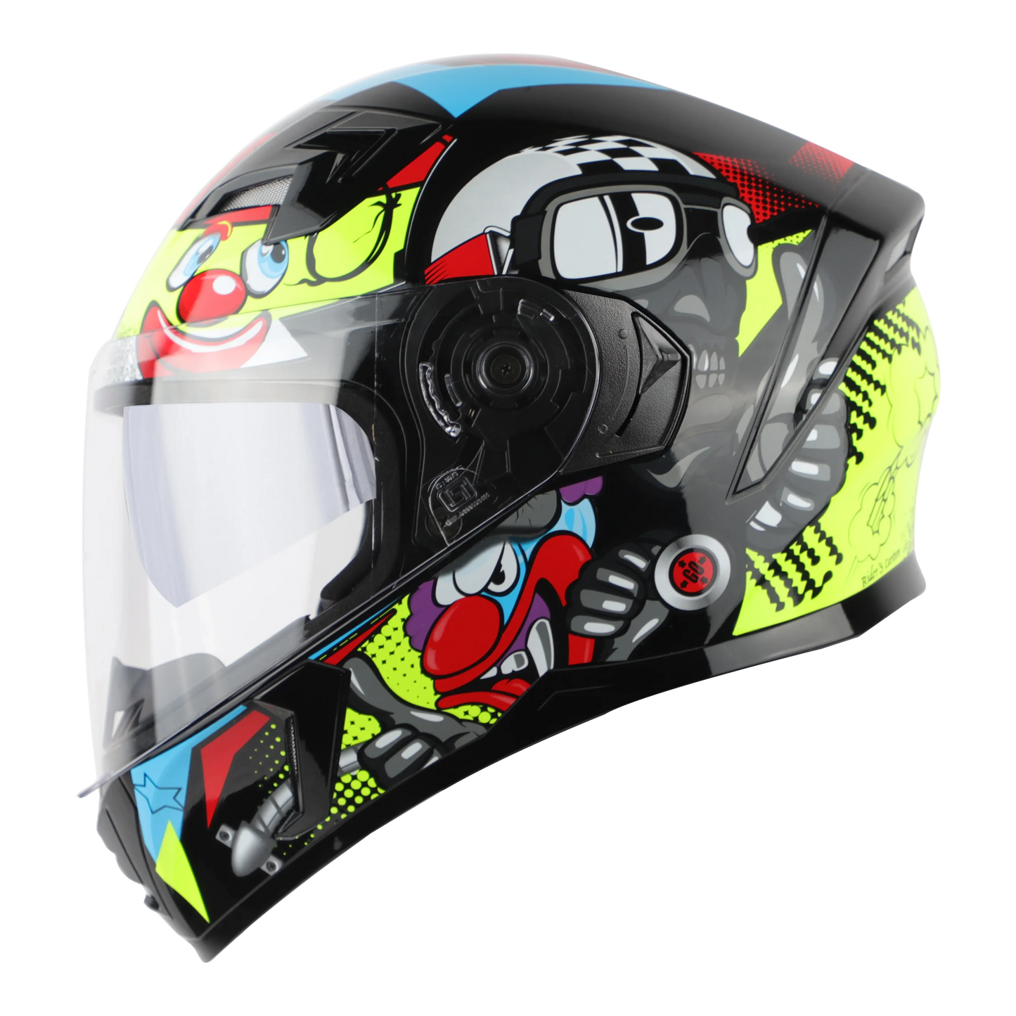 STEELBIRD Sba 21 Comic Glossy Black Neon Clear Visor Full Face Helmet