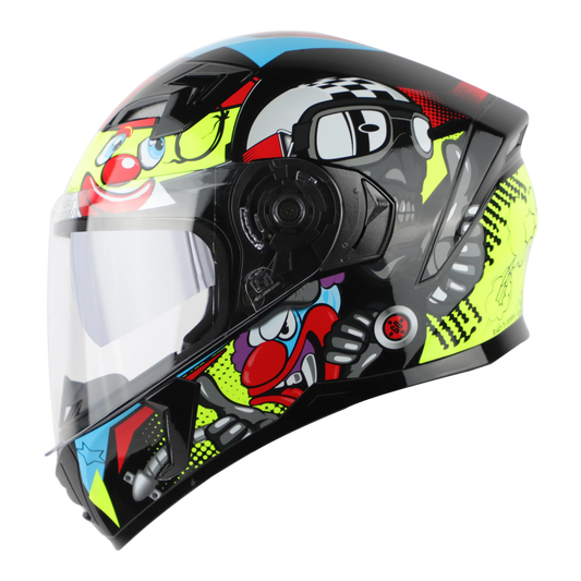 STEELBIRD Sba 21 Comic Glossy Black Neon Clear Visor Full Face Helmet
