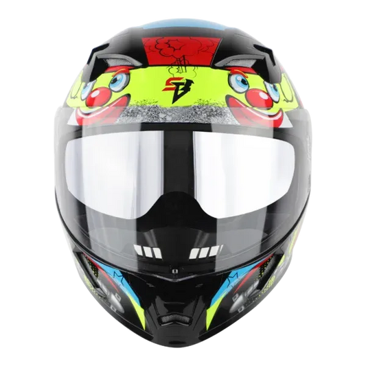 STEELBIRD Sba 21 Comic Glossy Black Neon Clear Visor Full Face Helmet