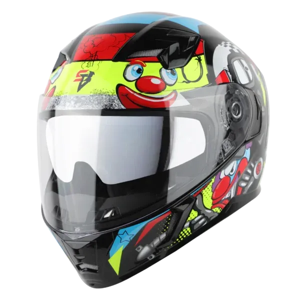 STEELBIRD Sba 21 Comic Glossy Black Neon Clear Visor Full Face Helmet