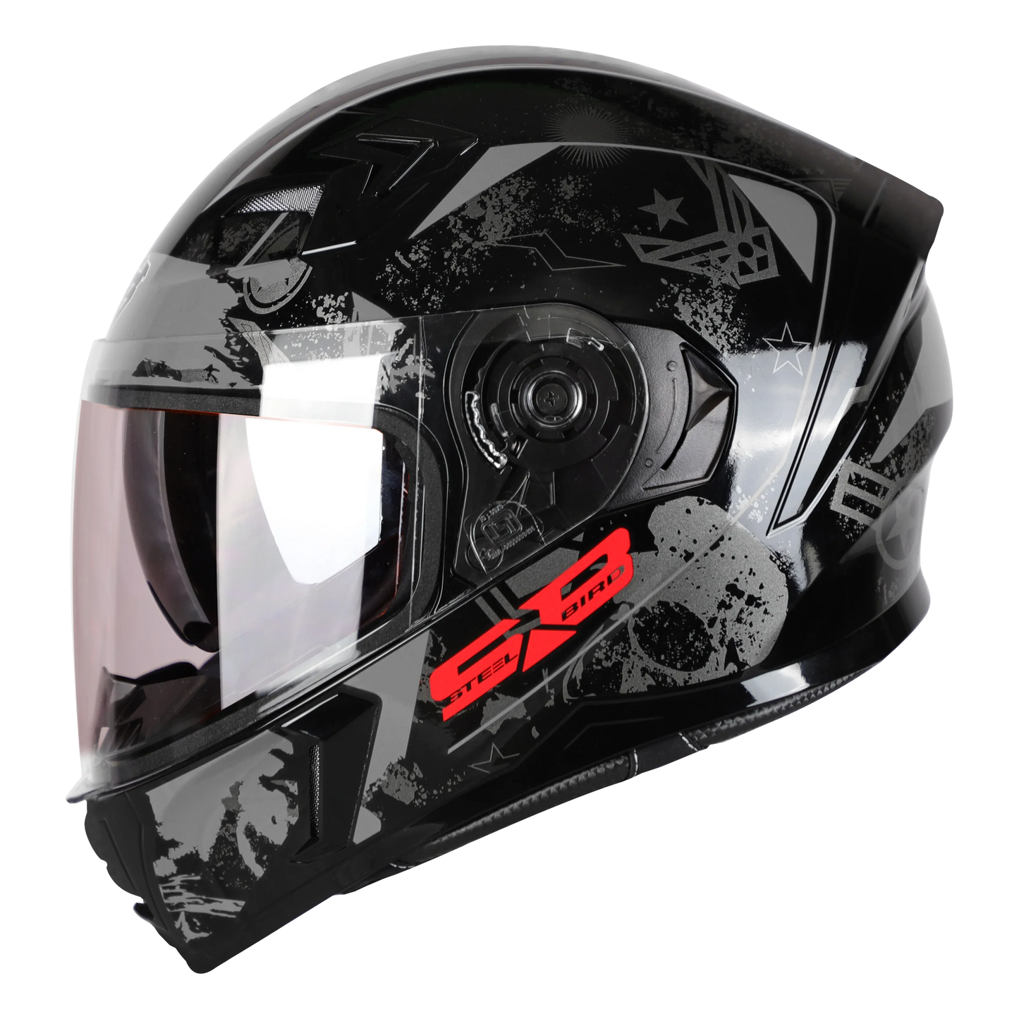 STEELBIRD Sba 21 Iss Combat Glossy Black Grey Full Face Helmet