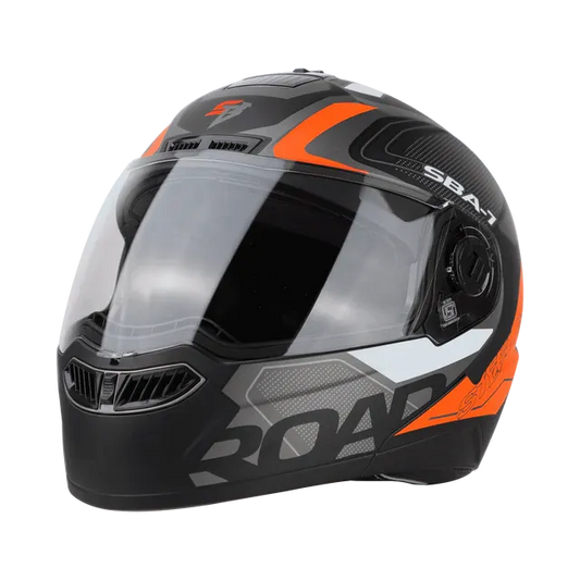 STEELBIRD Sba 7 Iss Road Glossy Black Orange Full Face Helmet